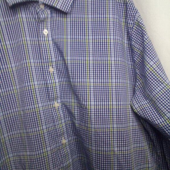 Crown & Ivy Shirt Men 18 18 1/2 34/35 XXL Button Up Long Sleeve Plaid Blue Green - Picture 7 of 16